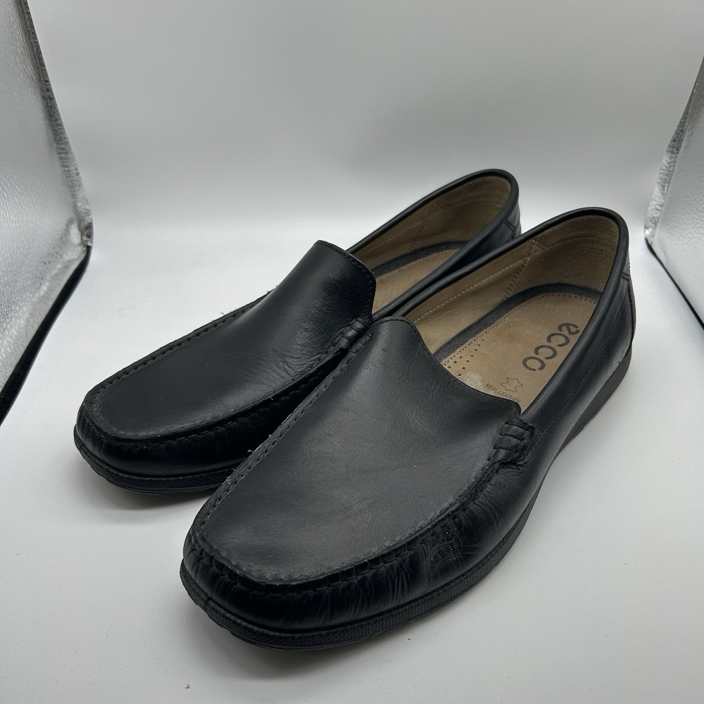 ECCO Shoes Men's 42 US 9 Moc Black Leather Classic Dress Loafer Career Comfort